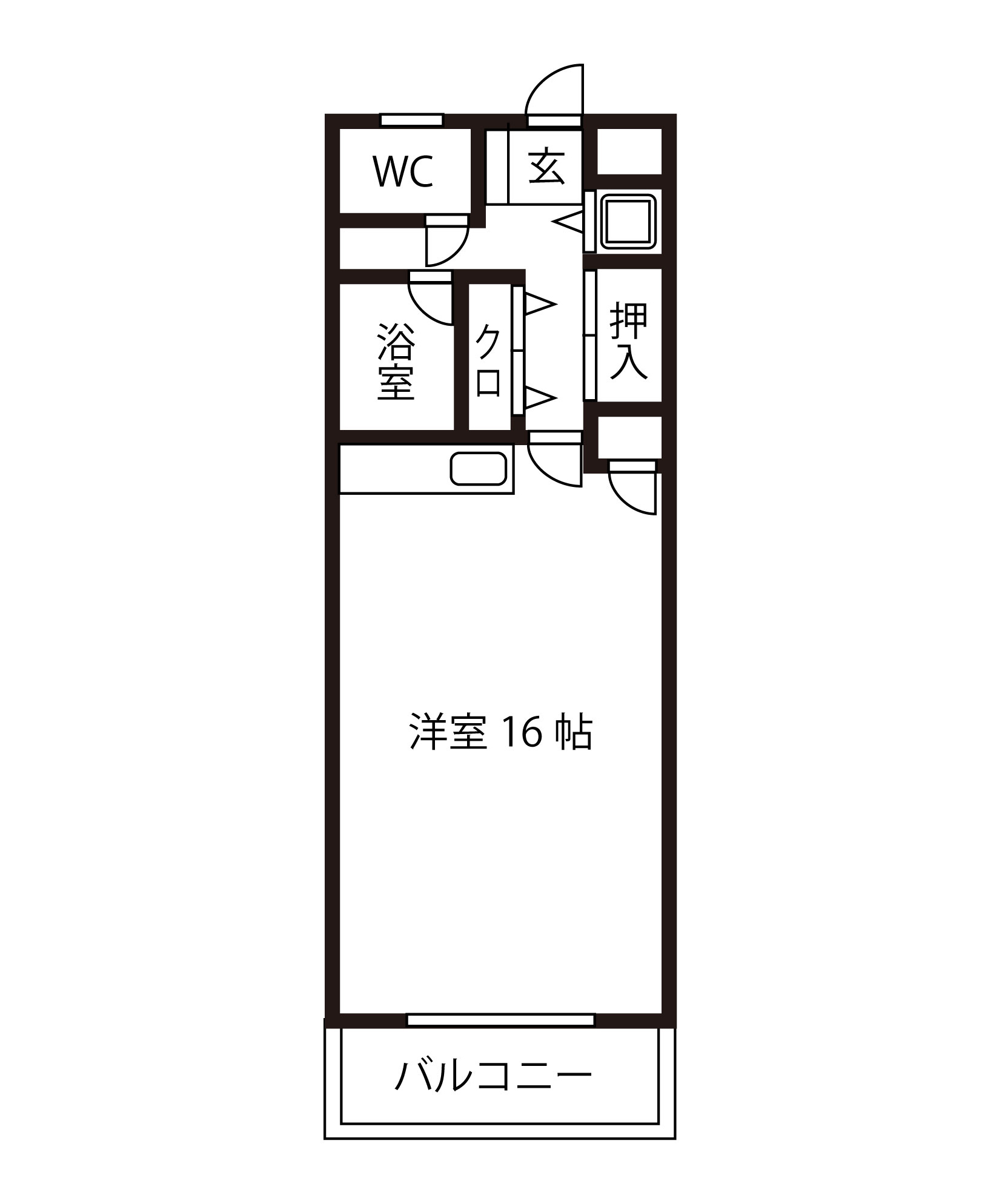 洋室8畳とキッチン2畳の間取り